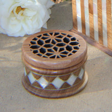 Load image into Gallery viewer, Handmade Incense Holder Burner Wood / Mother of Pearl / Copper Tray
