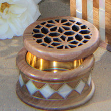 Load image into Gallery viewer, Handmade Incense Holder Burner Wood / Mother of Pearl / Copper Tray
