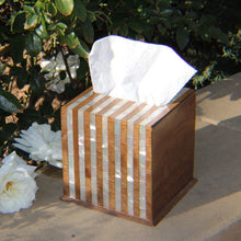 Load image into Gallery viewer, Handmade Universal Tissue Box - 6&quot; Cube Wood / Mother of Pearl
